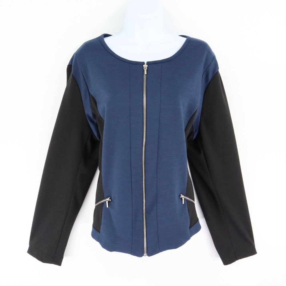 Notations Full Zip Sweatshirt Jacket Womens Sz XL Blue Colorblock Zipper Pockets